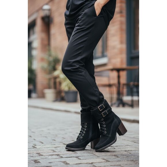 AQUATALIA Suede Lace-Up Buckle Platform Ankle Boots 6 - Picture 1 of 14